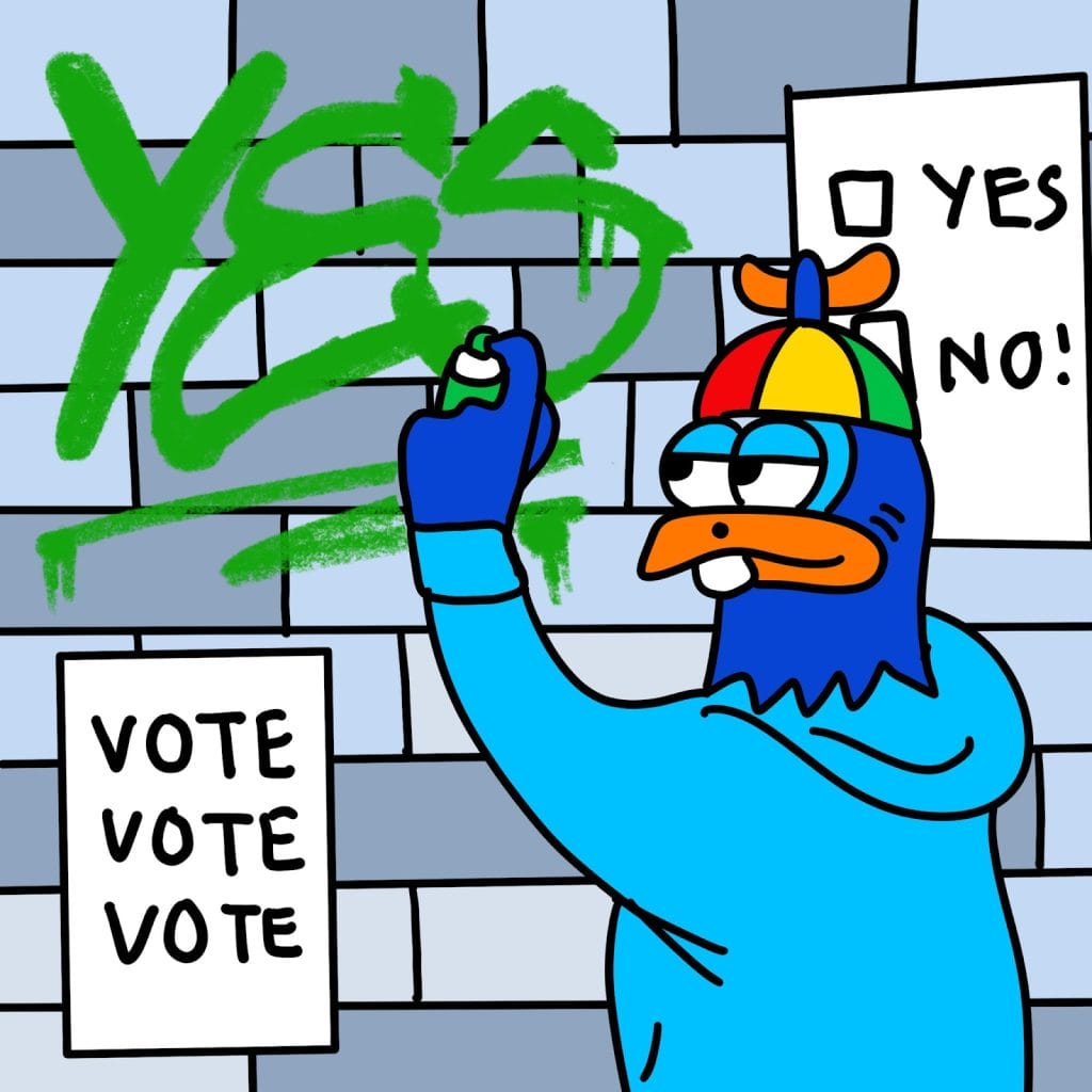 طائر Flocktopia يصوّت بنعم عن طريق رسمها على الجدار