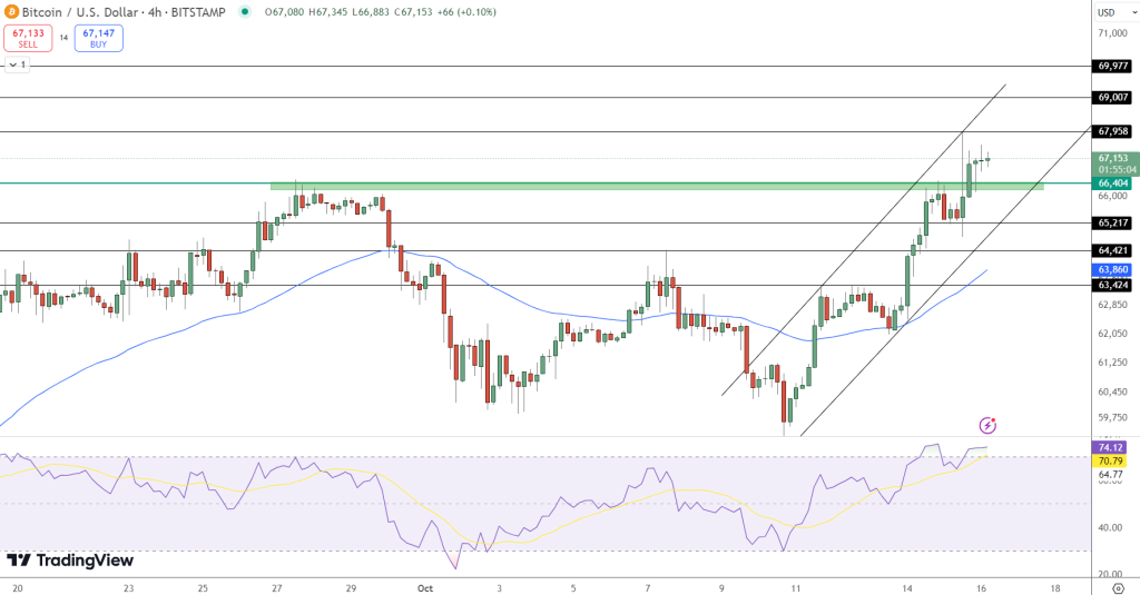 مخطط بياني لسعر زوج BTC/USD، المصدر: TradingView