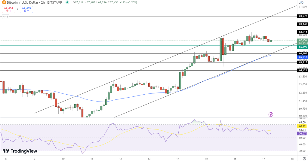 مخطط بياني لسعر زوج BTC/USD، المصدر: TradingView