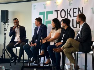 The "Mobilizing Social Impact In Blockchain" panel included (left to right: Alex Ortiz, Mike Cartwright, Alexsandra Guerra, Raustin Memon and Dominick Garrett.