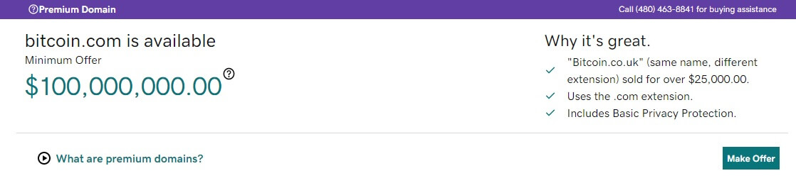 Bitcoin.com briefly went on sale for $100 million