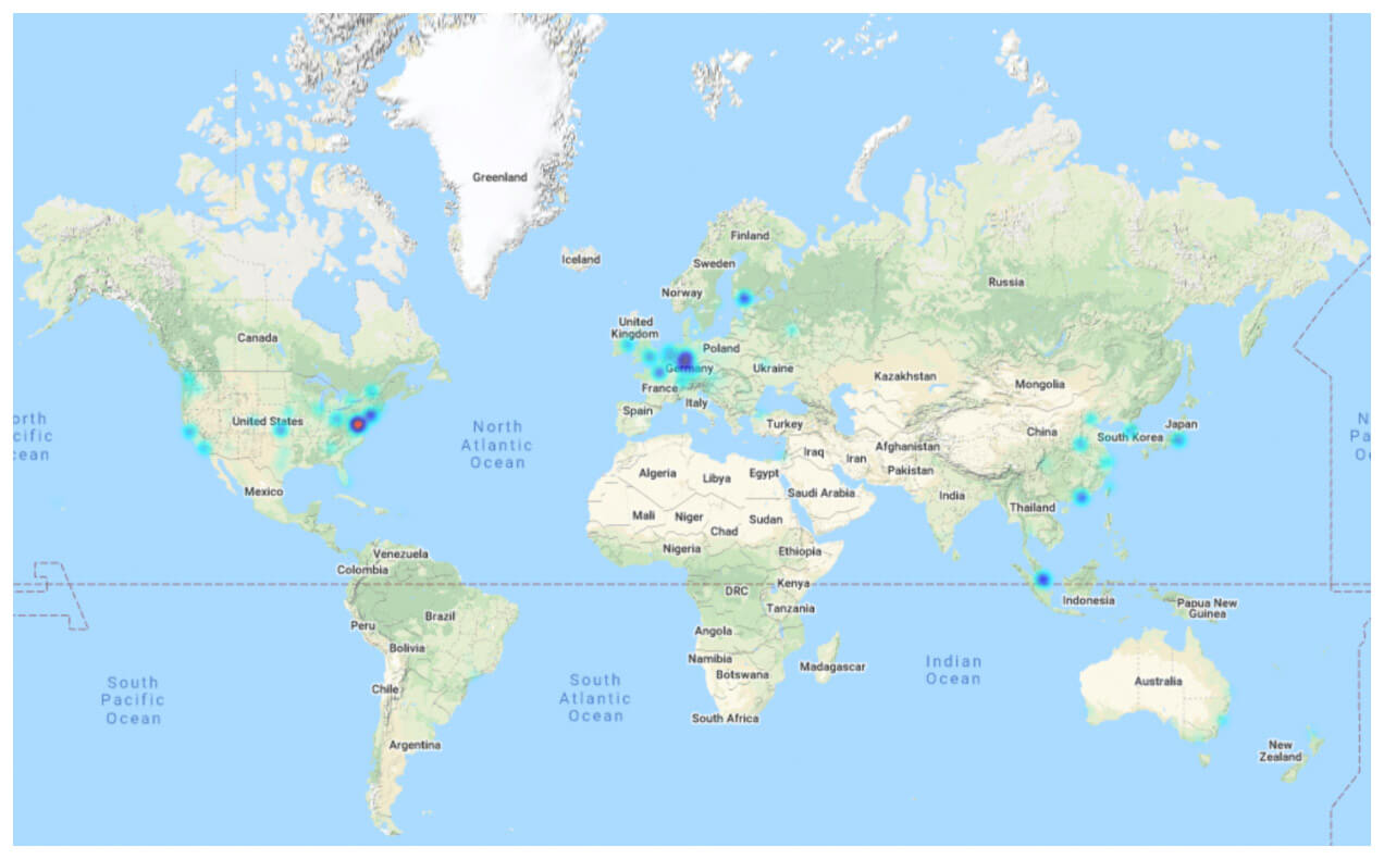 Ethereum node distribution (image courtesy of ethernodes.org)
