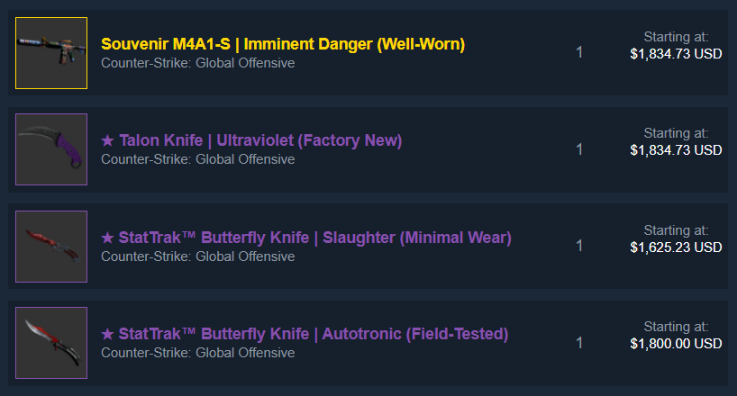 CS:GO legendary skins