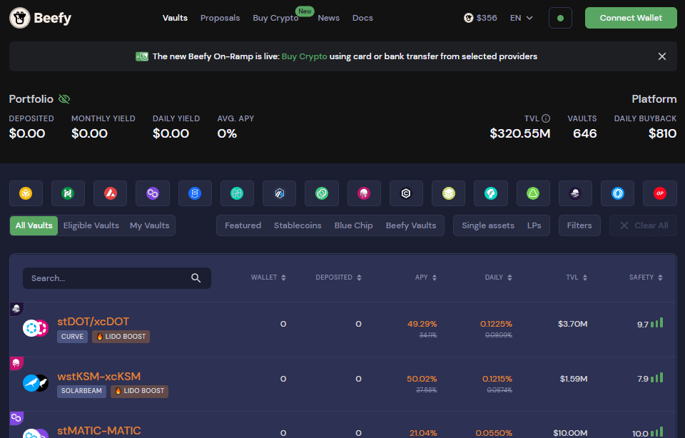 Beefy Finance Vault selection