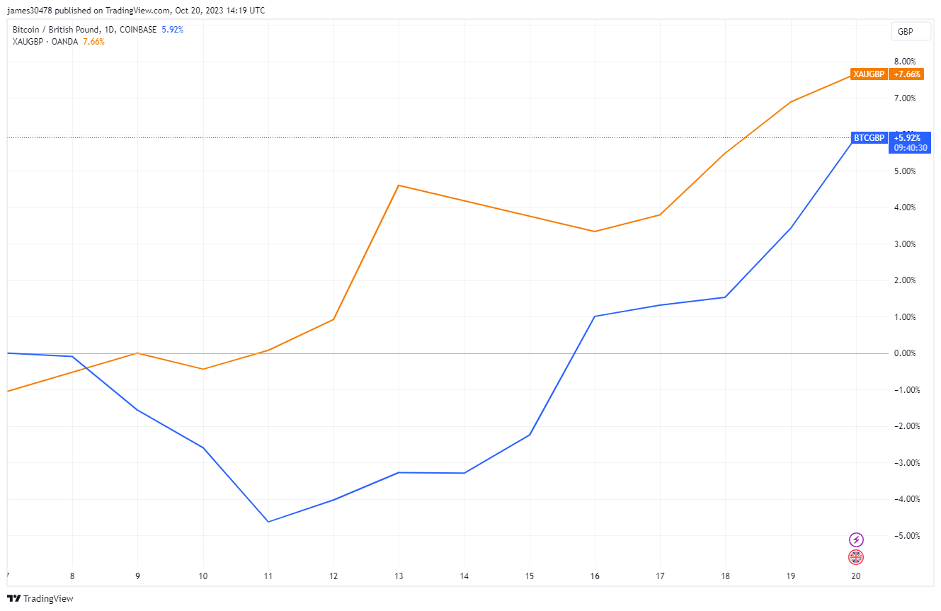 BTC and Gold: (Source: Trading View)