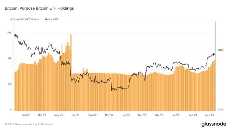 Purpose Bitcoin ETF sees year-to-date high with 32,433 BTC amid rising investor confidence