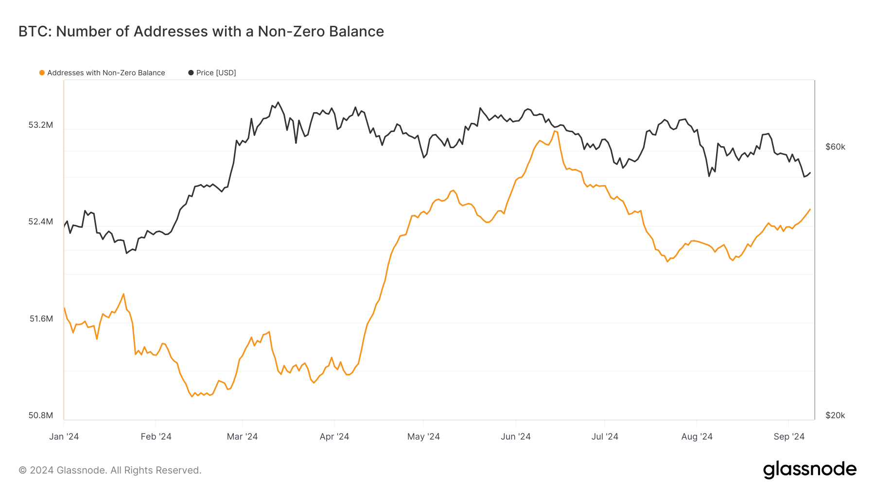 BTC: Number of Addresses with a non zero balance: (Source: Glassnode)