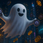 A glowing ghost-like figure represents Aave, surrounded by digital coins and financial charts, symbolizing its record $41.1 billion TVL milestone - Cover art/illustration via CryptoSlate. Image includes combined content which may include AI-generated content
