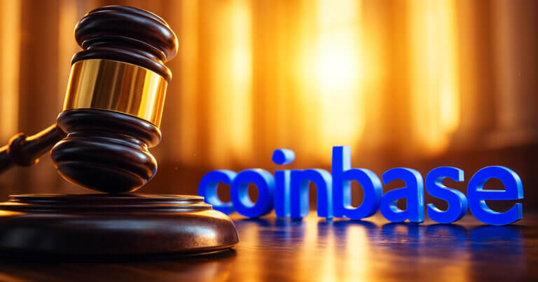 A judge’s gavel rests beside the Coinbase logo, symbolizing the exchange’s legal battle with the SEC over lost communications accountability - Cover art/illustration via CryptoSlate.