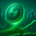 A glowing Hyperliquid token rises with trading charts, symbolizing its consistent outperformance of Nasdaq’s net income and Robinhood’s trading volume - Cover art/illustration via CryptoSlate.