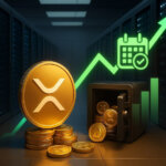 A large XRP coin is shown beside a vault and rising chart, symbolizing whale accumulation and expectations of a potential rally toward $4 - Cover art/illustration via CryptoSlate.