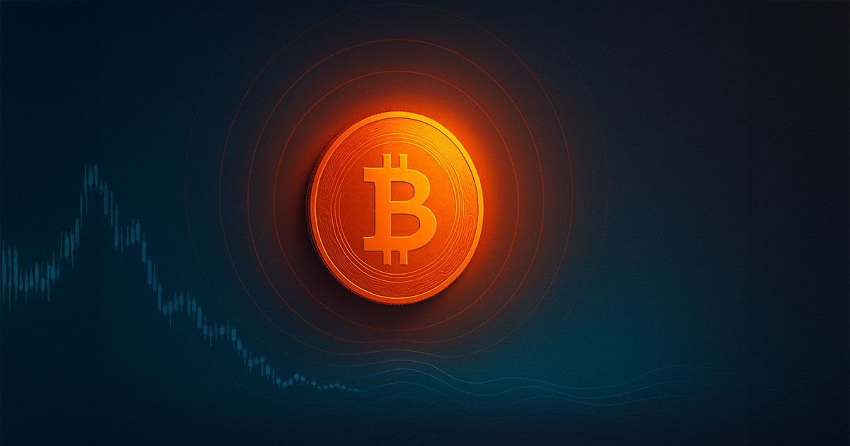 A glowing Bitcoin coin appears at the center of concentric circles, with faint market charts in the background suggesting reduced volatility - Cover art/illustration via CryptoSlate. Image includes combined content which may include AI-generated content