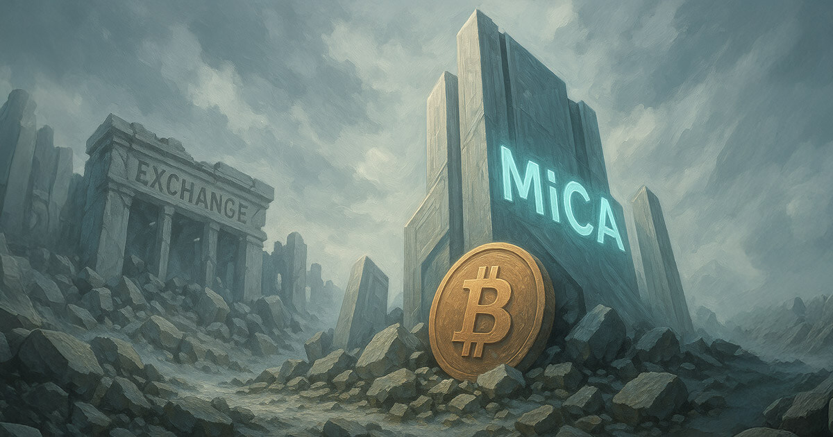 Legacy exchanges collapse as new MiCA-compliant platforms rise, reshaping the crypto landscape - Cover art/illustration via CryptoSlate. Image includes combined content which may include AI-generated content