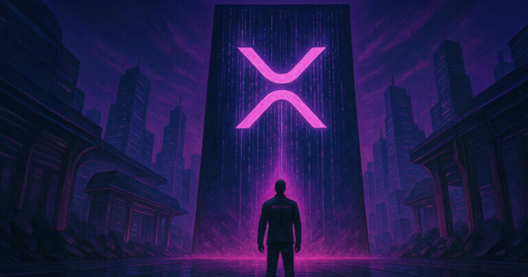Eliza Labs files antitrust lawsuit against X, depicted with a glowing magenta monolith - Cover art/illustration via CryptoSlate. Image includes combined content which may include AI-generated content