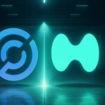 Circle and Hyperliquid logos glow side by side in a futuristic trading hall with digital order books - Cover art/illustration via CryptoSlate.