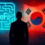A silhouetted nominee figure faces a glowing DeFi maze alongside the South Korean flag, symbolizing political disorientation in the tech landscape - Cover art/illustration via CryptoSlate