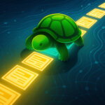 A turtle walks across a glowing bridge of smart contracts over a blockchain-inspired river - Cover art/illustration via CryptoSlate
