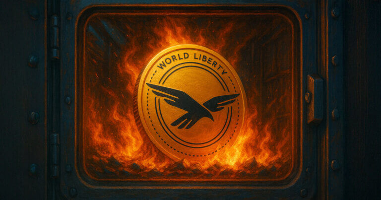 World Liberty Financial’s WLFI token is depicted burning inside a corporate incinerator vault - Cover art/illustration via CryptoSlate.