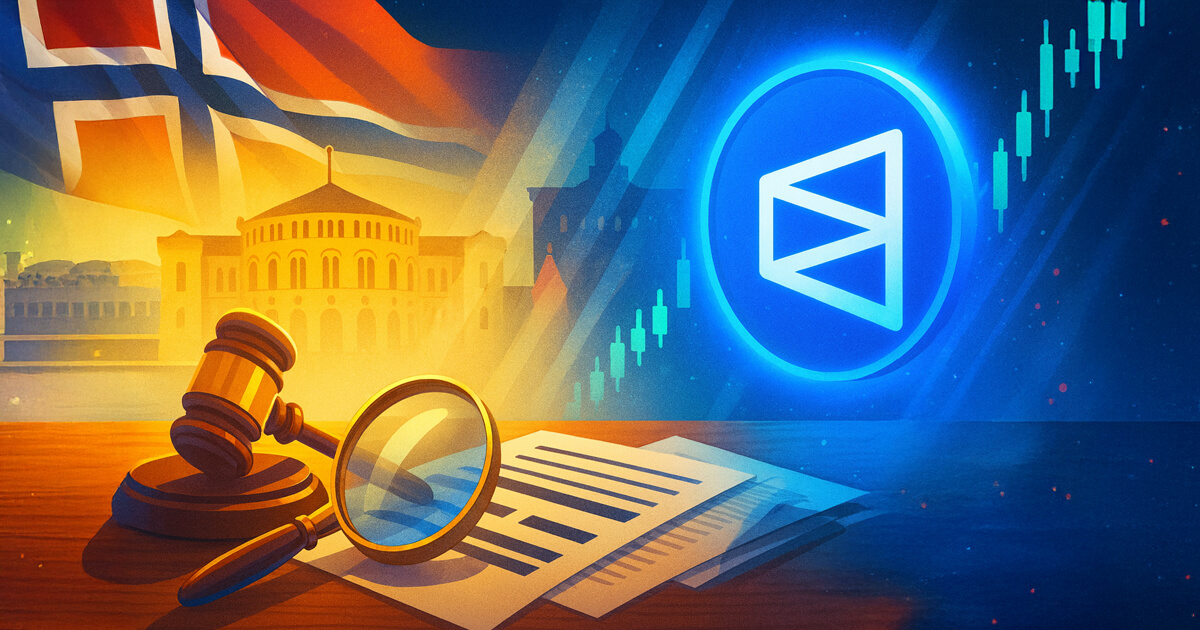 A bright cinematic split-scene shows Norway’s parliament and flag opposite a glowing Polymarket logo above charts, with a gavel, magnifying glass, and gold laurel medal on a desk.