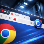 A Chrome browser window displays a Trust Wallet extension alert as a hidden script is detected harvesting private keys, prompting an urgent warning for users.