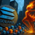 Solana logo with fiery dancer symbolizing decentralization, performance, and the shift away from client monoculture in blockchain adoption.