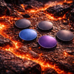 Five newly launched crypto tokens rest on cracking lava rock as molten flows surround them, illustrating how most 2024 token debuts have fallen below their opening valuations.
