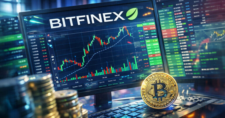 Bitfinex trading screen showing a Bitcoin price chart and buy signal indicators, highlighting viral market optimism contrasted with data pointing to a volatile six weeks ahead