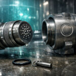 Industrial connectors aligning as a sealed pipeline comes together, symbolizing Cardano integrating Circle’s $70 billion USDC stablecoin into its on-chain ecosystem