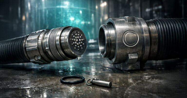 Industrial connectors aligning as a sealed pipeline comes together, symbolizing Cardano integrating Circle’s $70 billion USDC stablecoin into its on-chain ecosystem