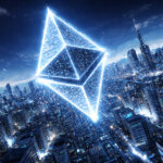 A glowing Ethereum symbol hovers above a futuristic city at night, highlighting Vitalik Buterin’s push for long-term network resilience over short-term yield.