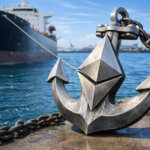 An Ethereum-shaped anchor moors a cargo ship at port, symbolizing BitMine staking over $5 billion in ETH and its impact on liquidity, security, and yields