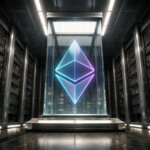 An Ethereum logo glows inside a data center vault, reflecting Fusaka’s higher blob limits as increased throughput pushes blocks past 16 and raises miss-rate concerns