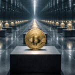 Rows of Bitcoin coins displayed in a mirrored vault, illustrating how a scarce asset can still feel oversupplied in liquid trading markets