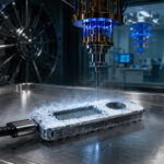 Frost-covered hardware wallet in a lab beneath a suspended tool, symbolizing Bitcoin’s quantum migration dilemma between frozen and stolen coins