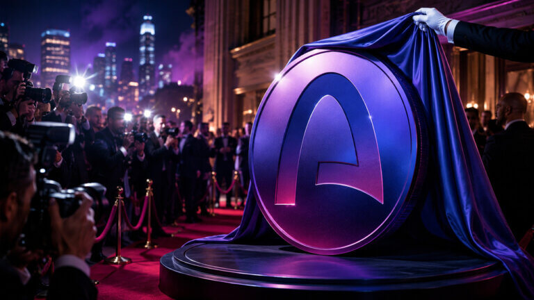 ARC token unveiled at a high-profile launch event with media coverage and photographers capturing the new cryptocurrency reveal
