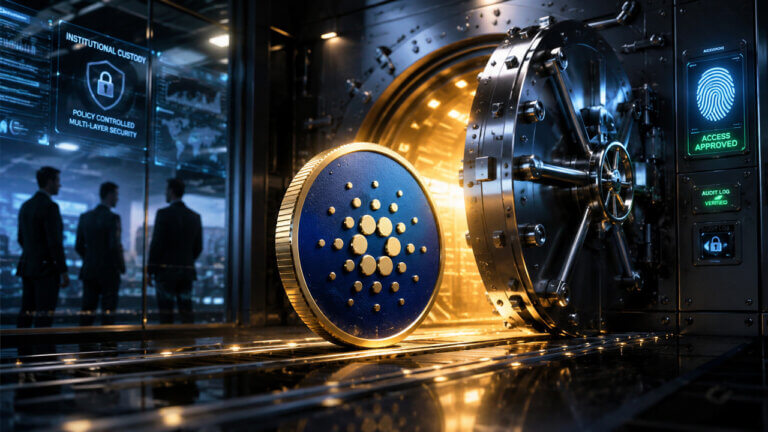 Cardano institutional vault platform concept with secure digital asset custody and tokenized finance infrastructure