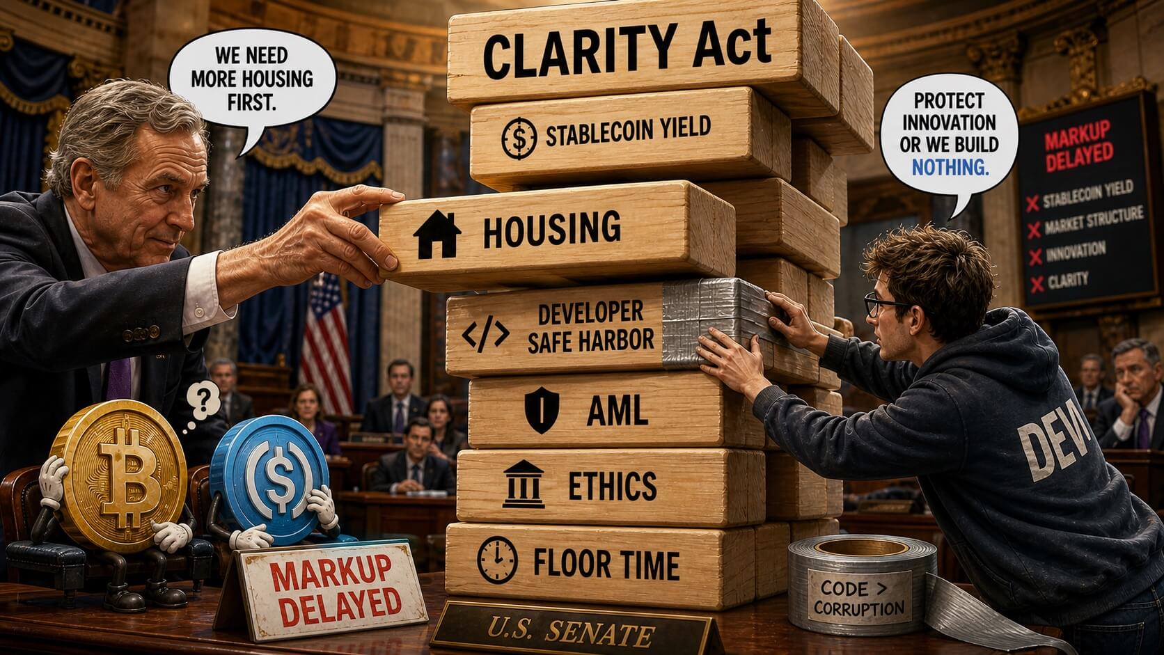 CLARITY Act risks slipping as housing fight stalls Senate crypto markup