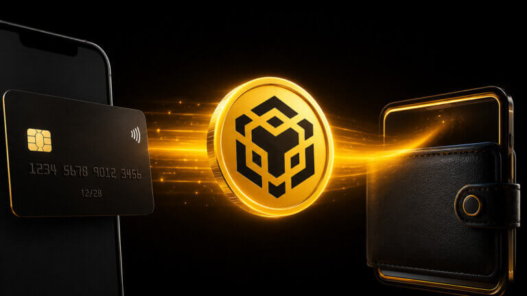 BNB token purchase and transfer between bank card, crypto wallet, and mobile payment apps
