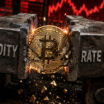 Bitcoin trapped between tightening liquidity and rising Fed rate hike pressure as red market charts flash in the background