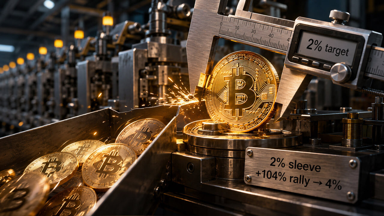 Bitcoin mining facility with glowing Bitcoin symbol and industrial server racks