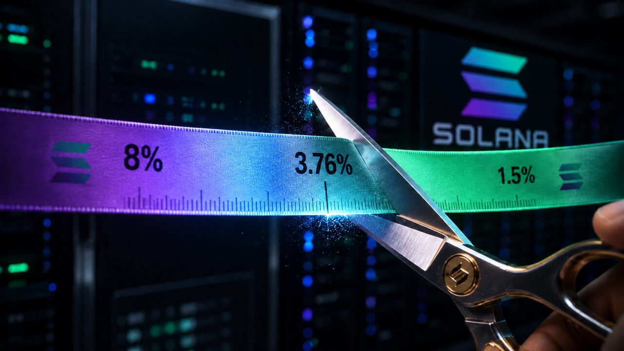 Solana inflation cut governance proposal displayed on crypto trading screens and dashboard