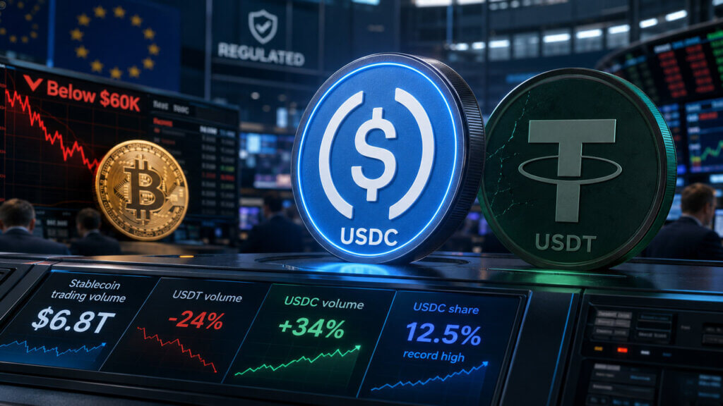 Stablecoin yield decline infographic showing falling yields across major stablecoins alongside comparative market data.