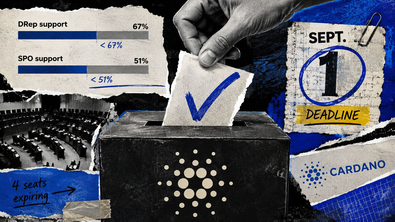Cardano ballot-box collage showing committee voting pressure, two unmet thresholds, four expiring seats, and a Sept. 1 deadline.