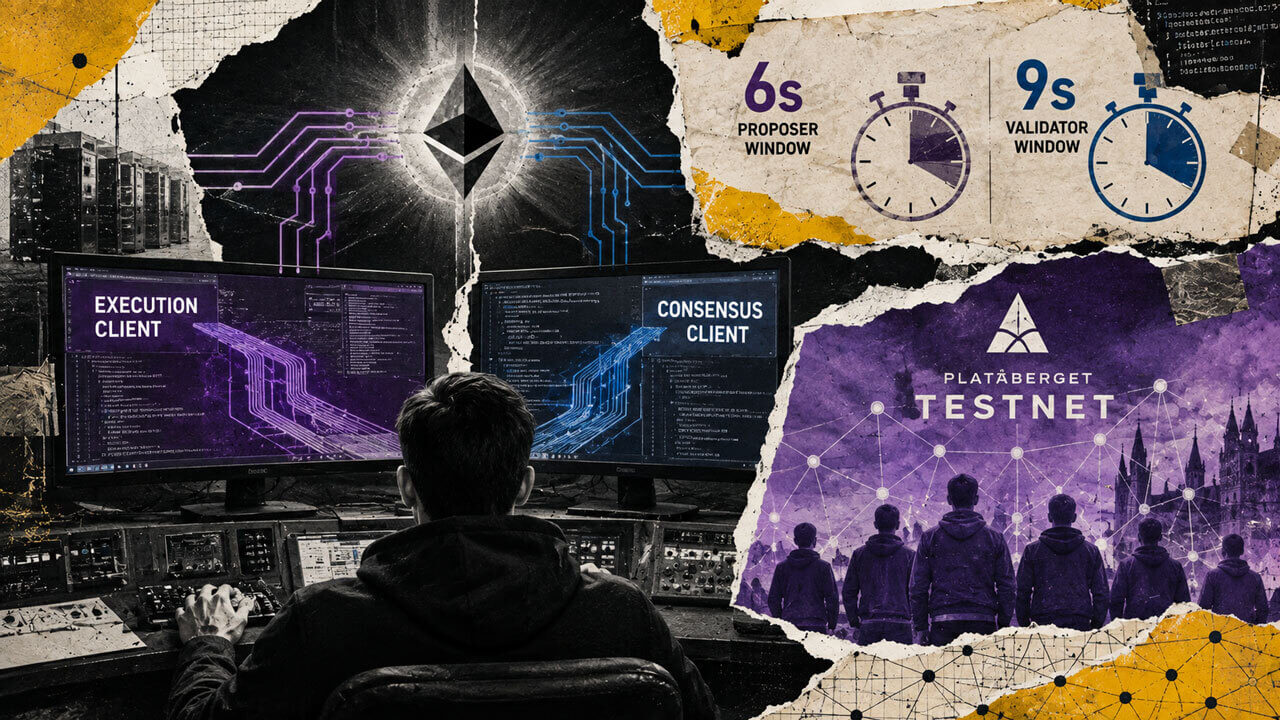 Node operator monitors Ethereum execution and consensus clients as Platåberget testing highlights 6s proposer and 9s validator windows.