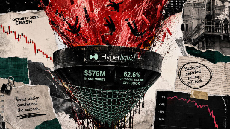 Hyperliquid catches a falling liquidation cascade in a giant backstop, emphasizing $576M absorbed in one minute and 62.6% off-book.