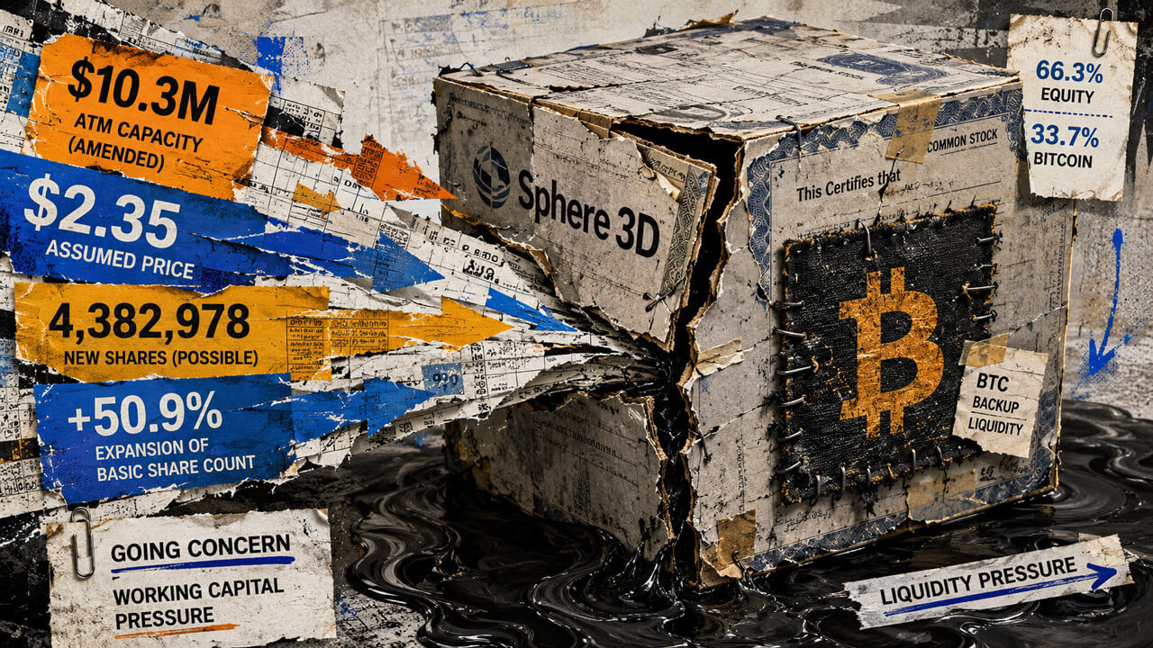 Cracked Sphere 3D paper cube shows $10.3M ATM capacity, 50.9% share expansion and a stitched Bitcoin backup-liquidity patch.