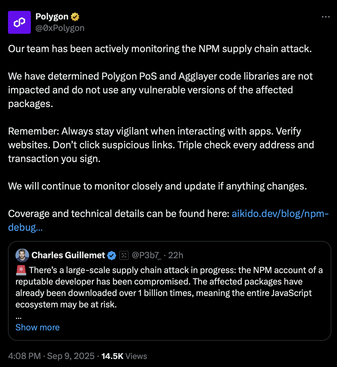 Polygon unaffected by recent NPM hack