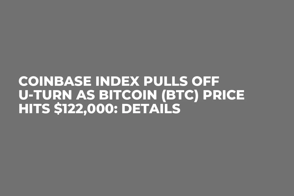 Coinbase Index Pulls off U-Turn as Bitcoin (BTC) Price Hits $122,000: Details