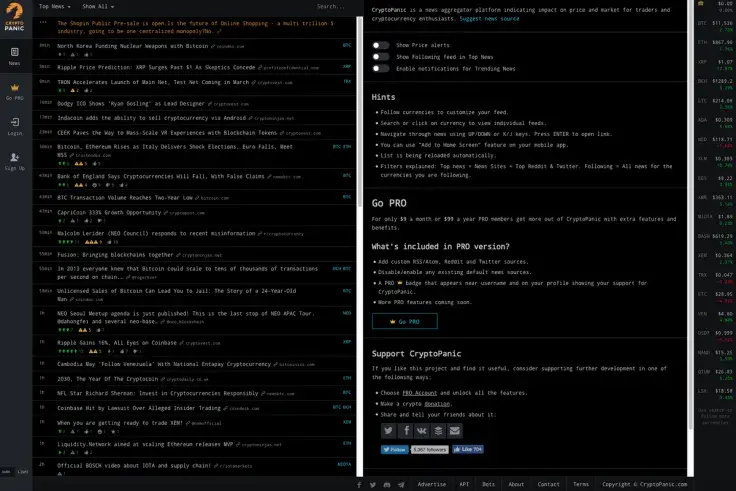 CryptoPanic website