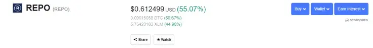 Stellar-Based Repo Coin (REPO) Skyrockets 55 Percent